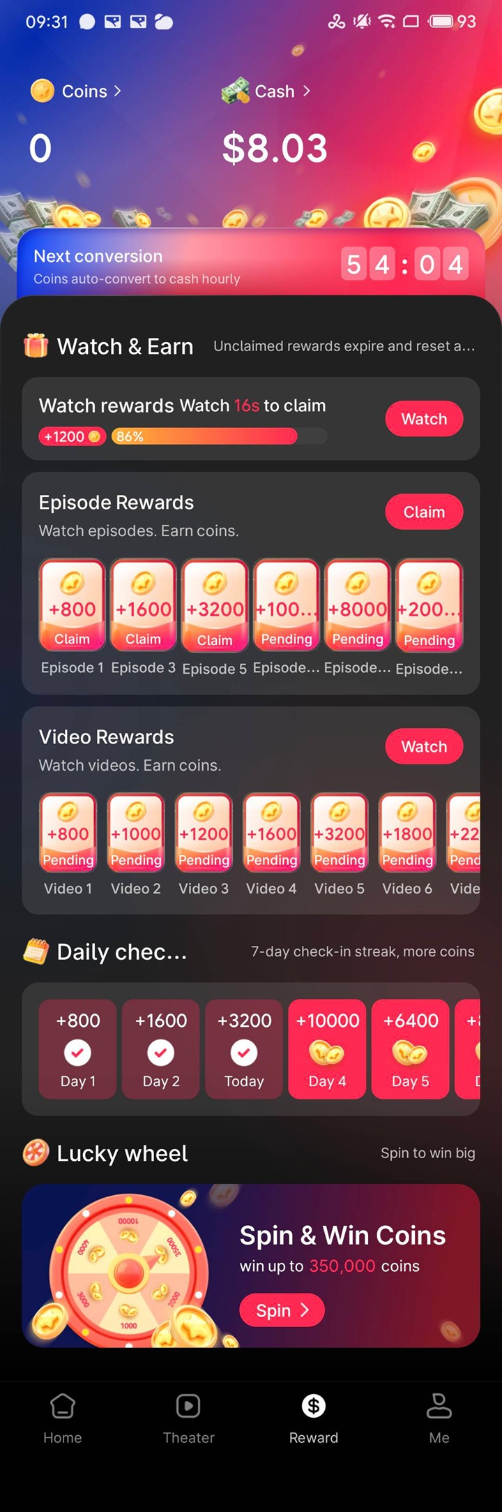 LiteShort Rewards screen